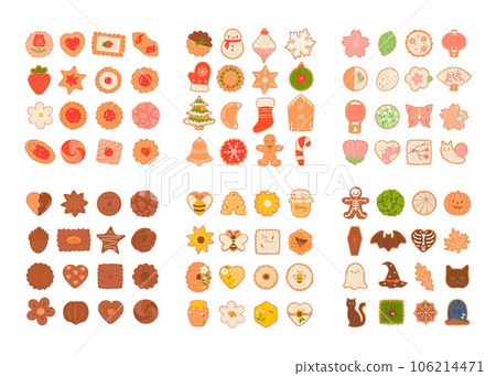 Set of cookies of various shapes isolate on a white background. Vector graphics. Set of cookies of various shapes isolate on a white background. Vector graphics. 106214471