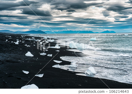 Diamond beach with iceberg melting on black sand beach in summer at Iceland Diamond beach with iceberg melting on black sand beach in summer at Iceland 106214643