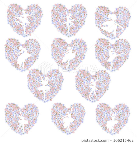 Composition of dancing ballerina in flower heart. Hand drawn classic ballet performance, pose. Young pretty ballerina women illustration. Can be used for postcard and posters. Composition of dancing ballerina in flower heart. Hand drawn classic ballet performance, pose. Young pretty ballerina women illustration. Can be used for postcard and posters. 106215462