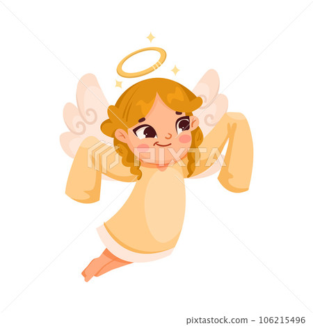 Cute Girl Angel with Wings and Nimbus Vector Illustration 106215496