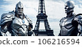 alien knights on the background of the eiffel tower 106216594