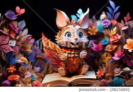 Paper art of a squirell on a book, AI 106216602