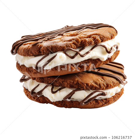 Chocolate sandwich cookie with milk cream isolated 106216737