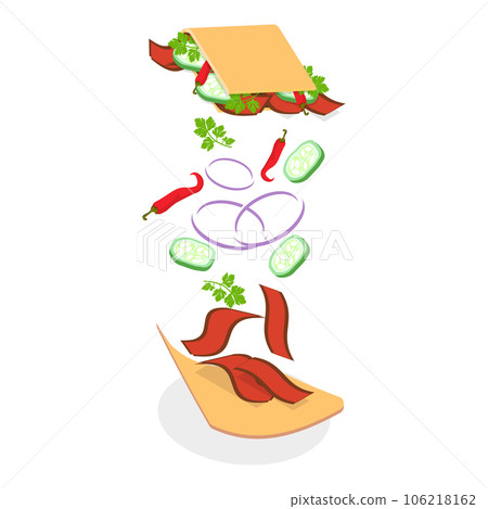 3D Isometric Flat Vector Set of Shawarmas. Item 4 3D Isometric Flat Vector Set of Shawarmas. Item 4 106218162