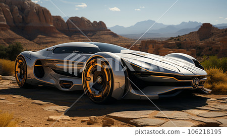 AI-powered high-speed futuristic car running through natural scenery AI-powered high-speed futuristic car running through natural scenery 106218195