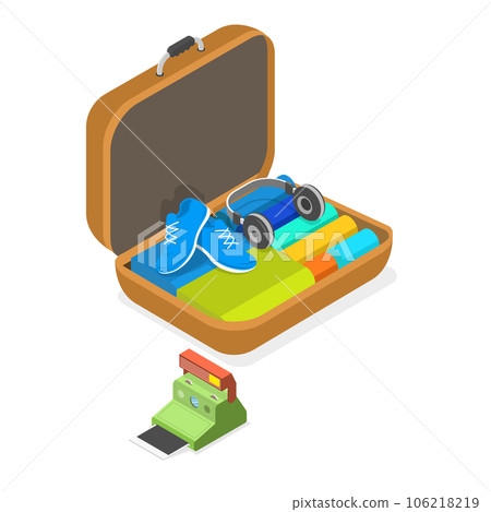3D Isometric Flat Vector Set of Luggages with Personal Belonging. Item 3 106218219