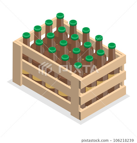 3D Isometric Flat Vector Set of Crates with Beer Bottles. Item 3 106218239