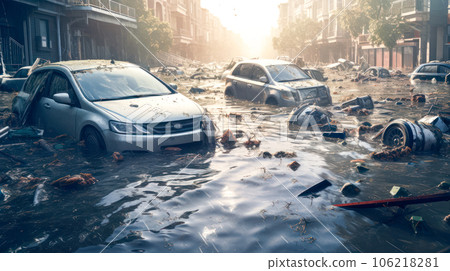Car on the water in the city. Pollution of environment concept 106218281