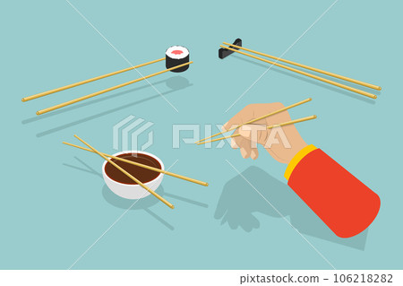3D Isometric Flat Vector Conceptual Illustration of How To Use Chopsticks 3D Isometric Flat Vector Conceptual Illustration of How To Use Chopsticks 106218282