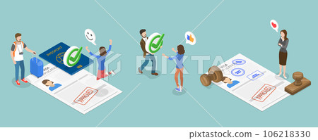 3D Isometric Flat Vector Set of Immigration Visa 3D Isometric Flat Vector Set of Immigration Visa 106218330