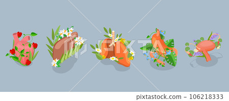 3D Isometric Flat Vector Set of Human Organs With Flowers 3D Isometric Flat Vector Set of Human Organs With Flowers 106218333