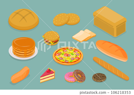 3D Isometric Flat Vector Set of Various Bread Types 3D Isometric Flat Vector Set of Various Bread Types 106218353