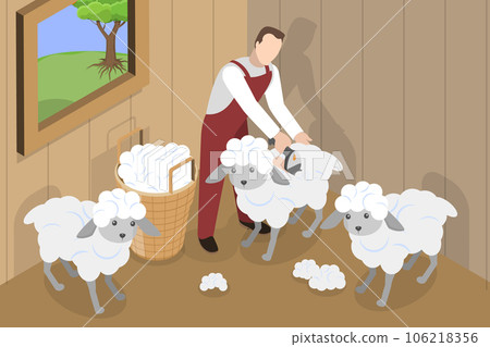 3D Isometric Flat Vector Conceptual Illustration of Shearing Sheep 3D Isometric Flat Vector Conceptual Illustration of Shearing Sheep 106218356