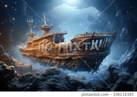 sunken futuristic ship at the bottom of the sea sunken futuristic ship at the bottom of the sea 106218385