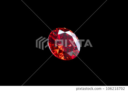 Red Ruby gemstone Round Cut isolate on black background with clipping path, close up shot 106218702