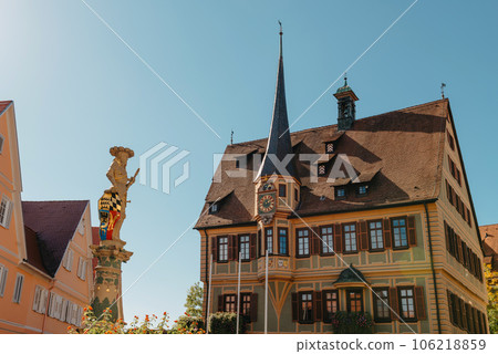 Old national German town house in Bietigheim-Bissingen, Baden-Wuerttemberg, Germany, Europe. Old Town is full of colorful and well preserved buildings. 106218859