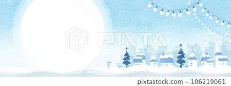 聖誕背景橫幅照明與雪城水彩風景插畫 106219061