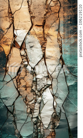 Blue and orange cracked surface - wall art -generative AI, Ai generated 106219110