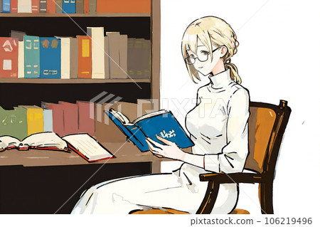 一個女人在圖書館看書 6 一個女人在圖書館看書 6 106219496