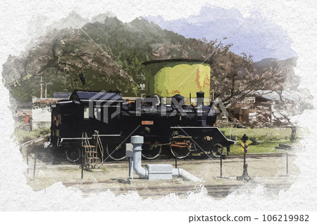 Watercolor-style Wakasa Station C12 and water tower Wakasa-cho, Yazu-gun, Tottori Prefecture Watercolor-style Wakasa Station C12 and water tower Wakasa-cho, Yazu-gun, Tottori Prefecture 106219982