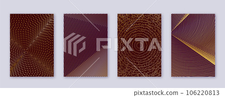 Art business card. Abstract lines modern brochure template. Gold vibrant gradients geometry on bordo background. Curious cover, brochure, poster, book etc. Art business card. Abstract lines modern brochure template. Gold vibrant gradients geometry on bordo background. Curious cover, brochure, poster, book etc. 106220813
