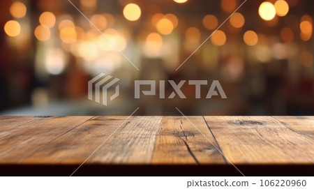 The empty wooden table top with blur background of indoor vintage cafe. Exuberant. 106220960