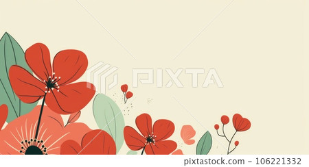 Beautiful abstract red and green simple doodle cartoon floral design background. generative ai AIG32 106221332