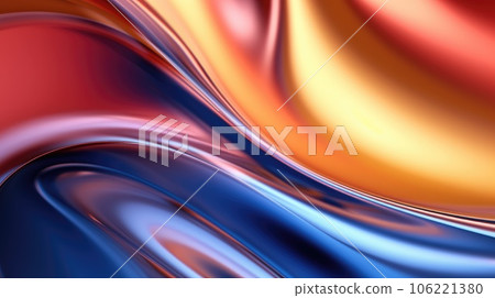 The close up of a glossy liquid surface abstract in red, yellow, and blue colors with a soft focus. Exuberant 3D illustration. The close up of a glossy liquid surface abstract in red, yellow, and blue colors with a soft focus. Exuberant 3D illustration. 106221380