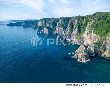 "Iwate Prefecture" Kitayamazaki Cliff seen by drone Sanriku Reconstruction Quasi-National Park 106221682