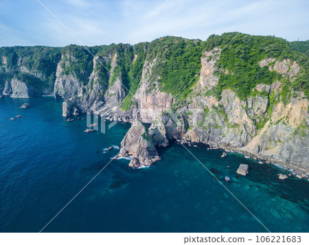 "Iwate Prefecture" Kitayamazaki Cliff seen by drone Sanriku Reconstruction Quasi-National Park 106221683