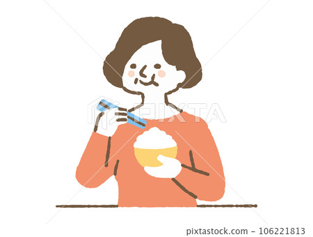 Elderly woman eating white rice_color Elderly woman eating white rice_color 106221813