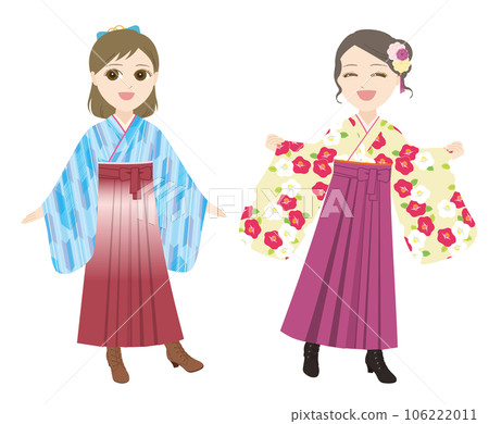 Two women in hakama (Japanese style seamless pattern) 106222011