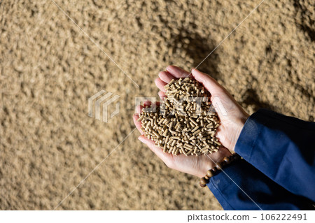 Handful of soy flour in female hands for livestock feed Handful of soy flour in female hands for livestock feed 106222491