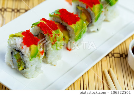 Uramaki with tobico topping Uramaki with tobico topping 106222501