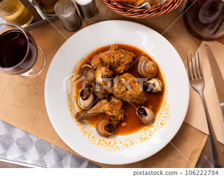 Stewed pork and potato pieces served in a plate Stewed pork and potato pieces served in a plate 106222784