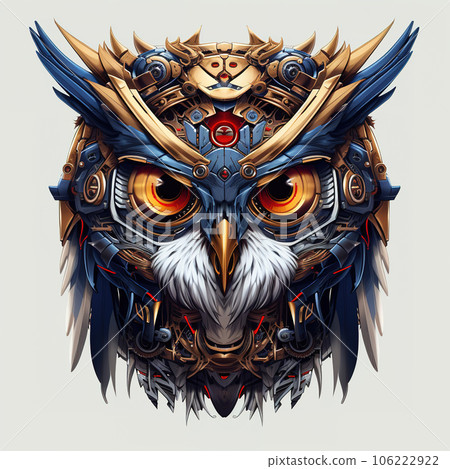 An owl that is a futuristic machine of the future world. Sci fi gundam. Wildlife Animals. Bird. Illustration, Generative AI. 106222922