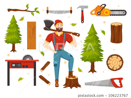Men Chopping Wood and Cutting Tree with Lumberjack Work Equipment Machinery or chainsaw in Flat Cartoon Background Templates Vector Illustration Men Chopping Wood and Cutting Tree with Lumberjack Work Equipment Machinery or chainsaw in Flat Cartoon Background Templates Vector Illustration 106223767