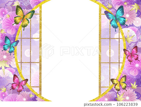 蝴蝶和日本圖案障子窗框 蝴蝶和日本圖案障子窗框 106223839