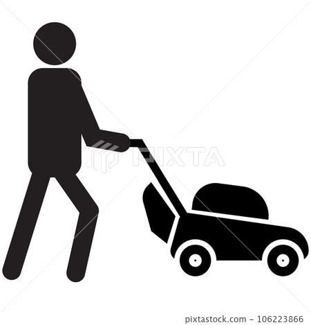 lawn mower boy icon. lawnmower symbol. grass clipper sign. flat style. lawn mower boy icon. lawnmower symbol. grass clipper sign. flat style. 106223866