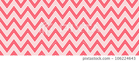 Candy cane zigzag seamless pattern. Red and pink wavy stripes background. Christmas repeating decoration wallpaper. Winter holiday lines backdrop. Xmas peppermint package wrapping print. Vector 106224643
