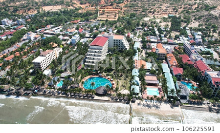 Aerial view of Swimming pool and the beach in the Phan Thiet resort, Binh Thuan Province, Viet Nam 106225591