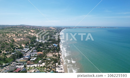 Aerial view of Swimming pool and the beach in the Phan Thiet resort, Binh Thuan Province, Viet Nam Aerial view of Swimming pool and the beach in the Phan Thiet resort, Binh Thuan Province, Viet Nam 106225593
