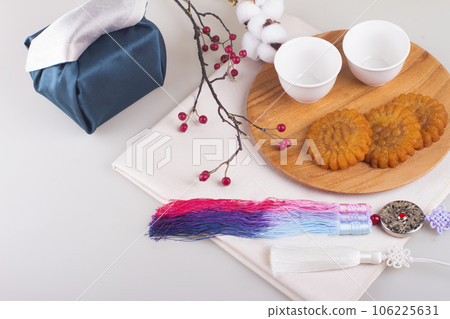 Traditional holiday gift props concept photo 106225631