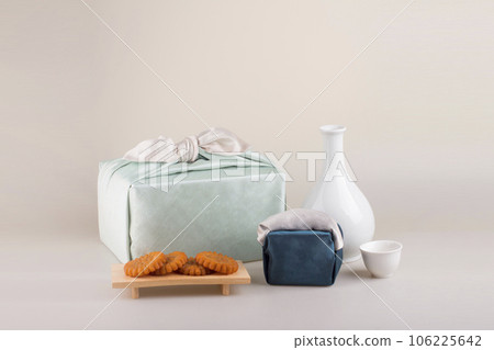 Traditional holiday gift props concept photo 106225642