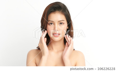 Beautiful young asian woman with clean fresh skin on white background, Face care, Facial treatment, Cosmetology, beauty and spa, Asian women portrait. Beautiful young asian woman with clean fresh skin on white background, Face care, Facial treatment, Cosmetology, beauty and spa, Asian women portrait. 106226228
