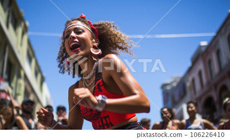 Portrait of a Brazilian woman during a carnival block 106226410