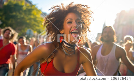 Portrait of a Brazilian woman during a carnival block Portrait of a Brazilian woman during a carnival block 106226434