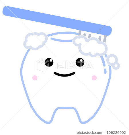 Cute tooth character smiling while brushing teeth Cute tooth character smiling while brushing teeth 106226902