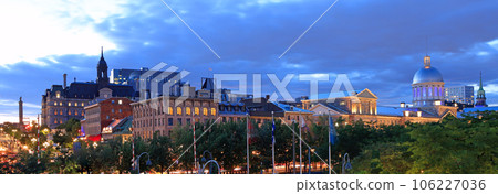 Panoramic view of Montreal skyline at dusk, Quebec, Canada Panoramic view of Montreal skyline at dusk, Quebec, Canada 106227036