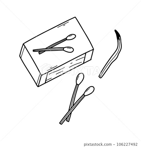Matches isolated on white background. Vector illustration. Box of matches in doodle style. Matches isolated on white background. Vector illustration. Box of matches in doodle style. 106227492